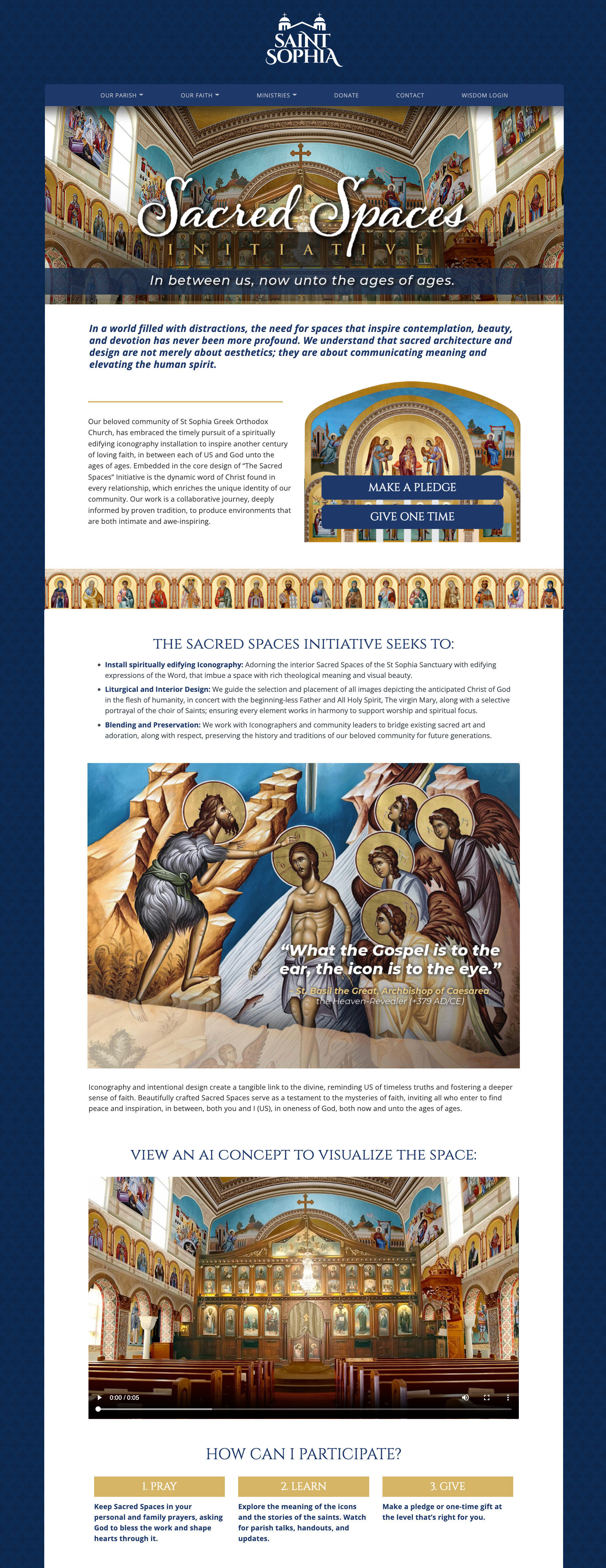 Sacred Spaces website mockup for St Sophia Greek Orthodox Church